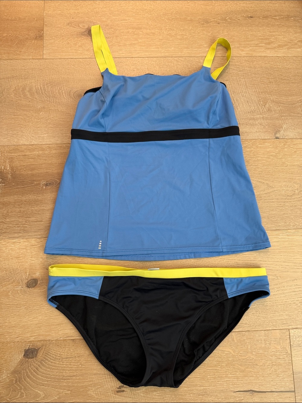 Blue and Black Two-Piece Tankini with Yellow Trim - Women's Swim Bikini